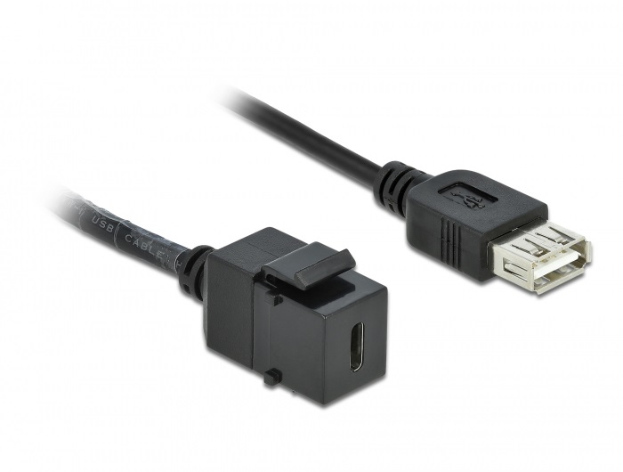 Delock 86384 Keystone modul, USB 2.0 C-csatlakozóhüvely > USB 2.0 A-csatlakozóhüvely, kábellel