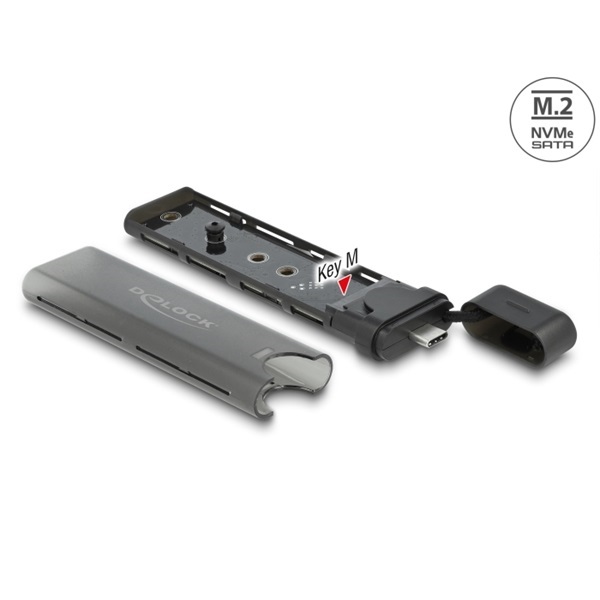 Delock 42635 Külső USB Type-C kombinált ház M.2 NVMe PCIe vagy SATA SSD eszközhöz - szerszám mentes