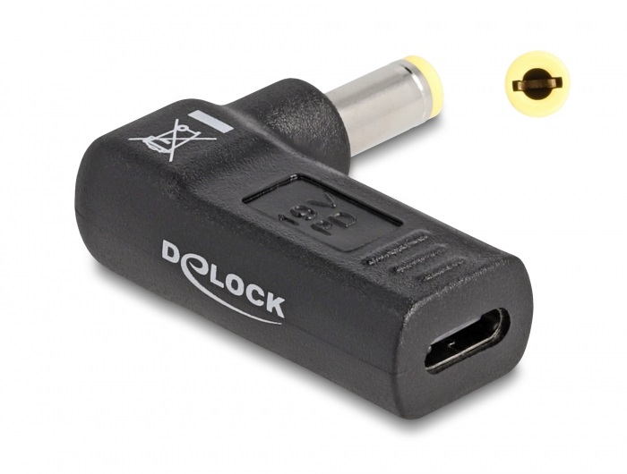 Delock 60011 Laptop töltőkábel adapter USB Type-C  anya - 5,5 x 2,5 mm apa 90  fokban hajlított