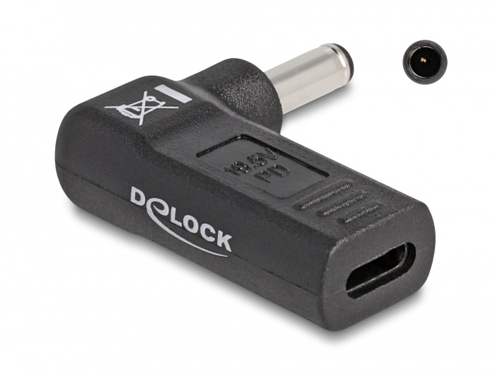 Delock 60007 Laptop töltőkábel adapter USB Type-C  anya - Dell 4,5 x 3,0 mm apa 90  fokban hajlított