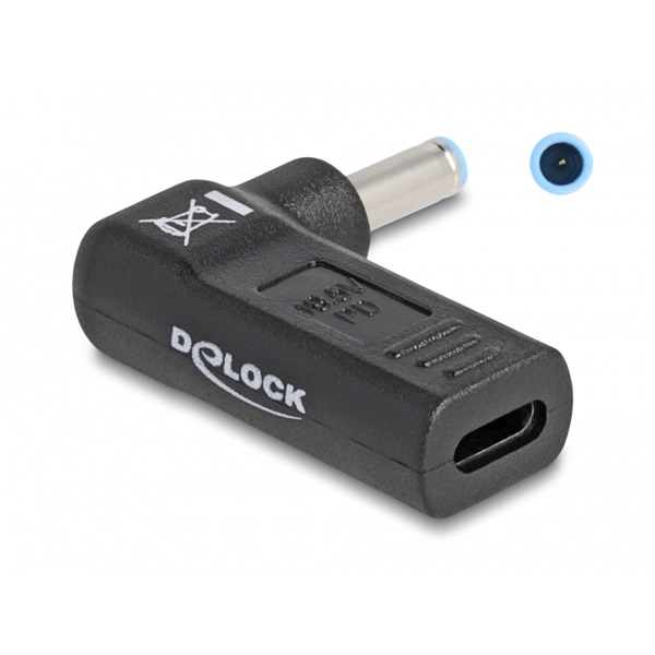 Delock 60004 Laptop töltőkábel adapter USB Type-C  anya - HP 4,5 x 3,0 mm apa 90  fokban hajlított