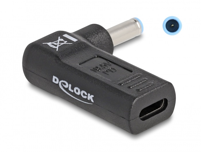 Delock 60004 Laptop töltőkábel adapter USB Type-C  anya - HP 4,5 x 3,0 mm apa 90  fokban hajlított