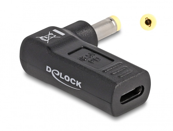 Delock 60006 Laptop töltőkábel adapter USB Type-C  anya - HP 4,8 x 1,7 mm apa 90  fokban hajlított