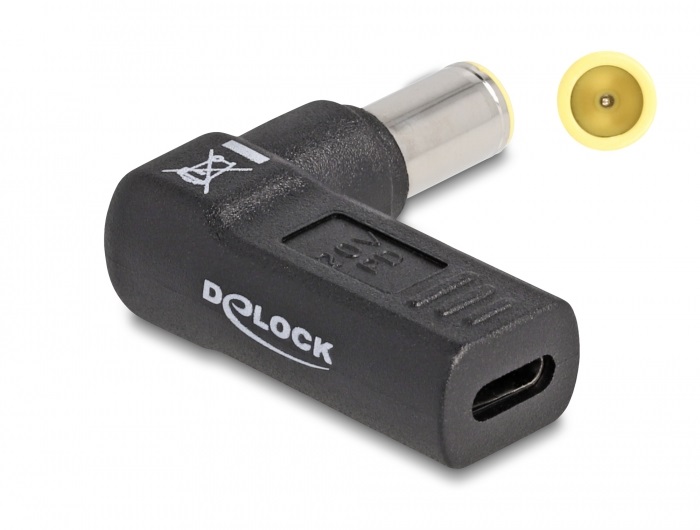Delock 60012 Laptop töltőkábel adapter USB Type-C  anya - IBM 7,9 x 5,5 mm apa 90  fokban hajlított