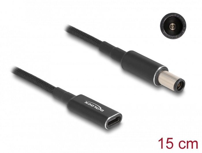 Delock 60032 Laptop töltőkábel adapterkábel USB Type-C anya - HP 7,4 x 5,0 mm apa 15 cm