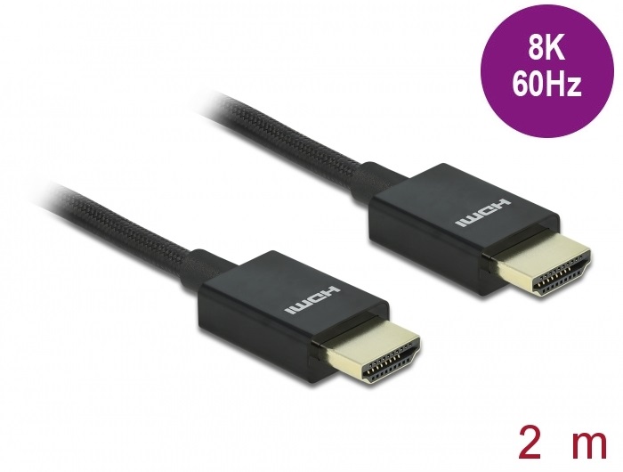 Delock 85385 Nagysebességű HDMI -kábel koax 48 Gbps 8K 60 Hz, fekete 2 m