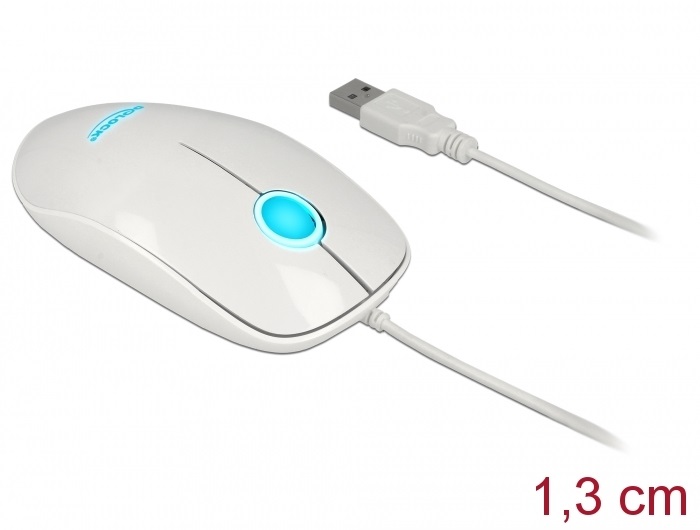 Delock 12537 Optika LED-es egér 3 gombos, A-típusú USB, fehér színu
