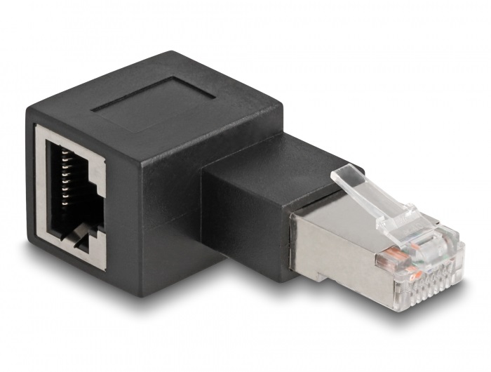 Delock 87863 RJ45 apa - RJ45 anya adapter Cat.6A 90  fokos szögben balra hajlítva