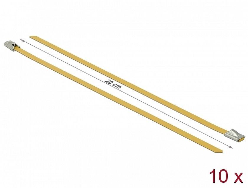 Delock 18785 Rozsdamentes Acél Kábelkötegek Hossza 200 x Szélesség 4,6 mm sárga 10 db.
