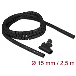 Delock 18835 Spirális kábelburkolat behúzó eszközzel 2,5 m x 15 mm fekete