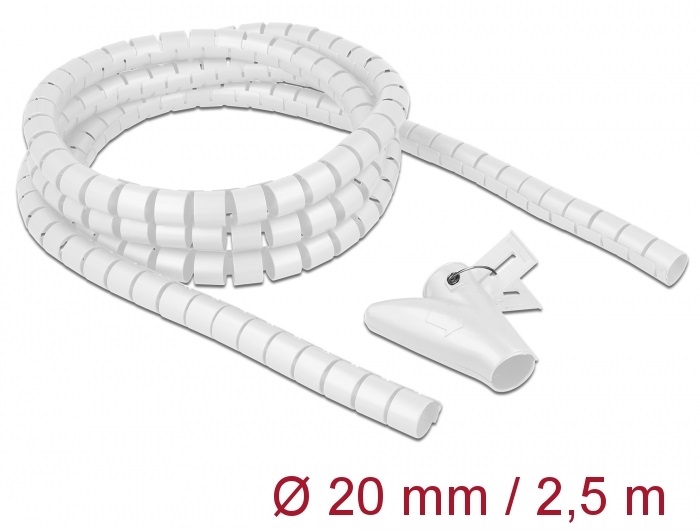 Delock 18840 Spirális kábelburkolat behúzó eszközzel 2,5 m x 20 mm fehér