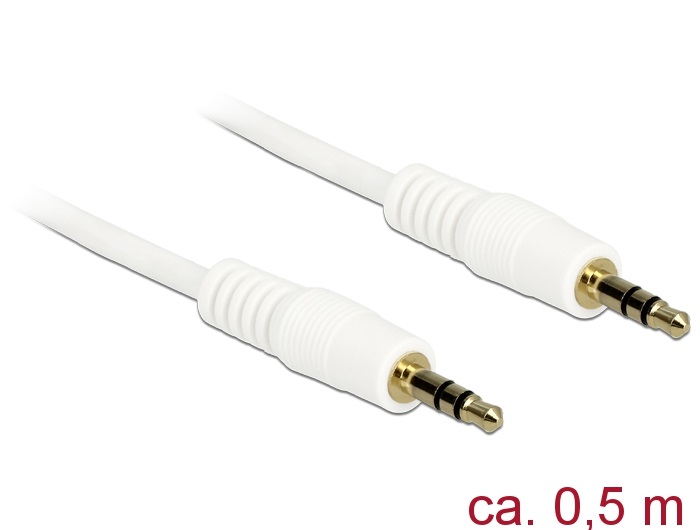 Delock 83743 Stereo Jack kábel 3.5 mm 3 pin apa > apa 0.5 m fehér