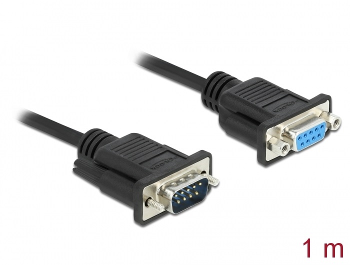 Delock 86615 Sub D9-es, null modemű, RS-232 soros kábel, apa-anya, 1 m