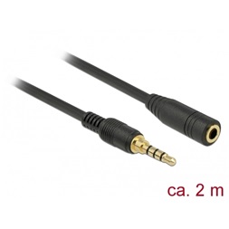Delock 85631 Sztereó jack hosszabbító kábel 3,5 mm 4-tűs apa > anya 2 m hosszú fekete