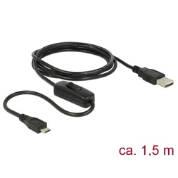Delock 84803 Töltő kábel USB 2.0 Type-A apa > USB 2.0 Micro-B apa kapcsolóval, Raspberry Pi 1.5 m