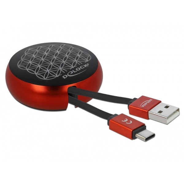 Delock 85819 USB 2.0 behúzható kábel A-típusú   USB-C  fekete / piros