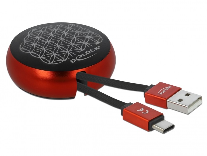 Delock 85819 USB 2.0 behúzható kábel A-típusú   USB-C  fekete / piros
