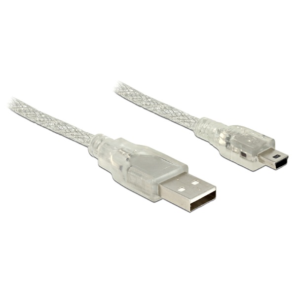 Delock 83905 USB 2.0-s kábel A-típusú csatlakozódugóval > USB 2.0 Mini-B csatlakozódugóval 1 m, áttetsző