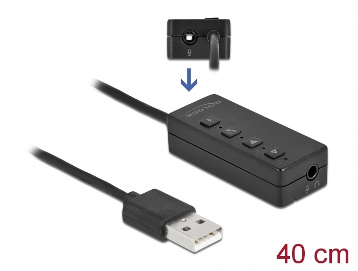 Delock 66731 USB fejhallgató és mikrofon adapter 2 x 3,5 mm-es sztereo jackkel Windows és Mac