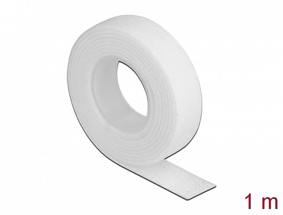 Delock 18375 Velcro fehér ragasztó szalag guriga Hx 1 m x Sz 13 mm