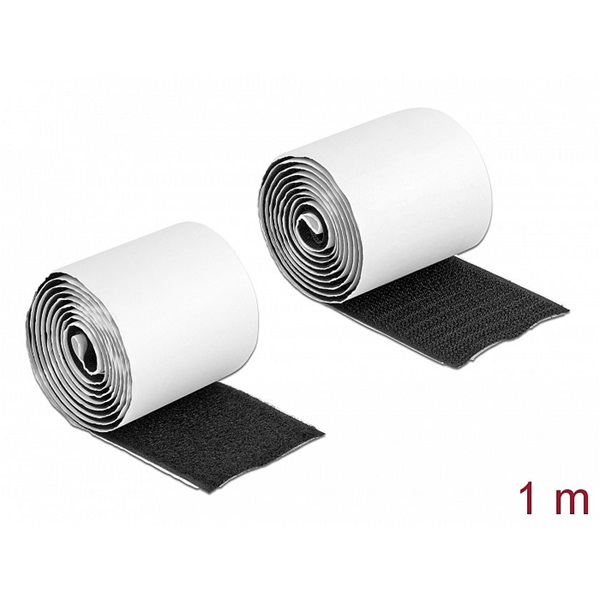 Delock 19063 Velcro öntapadó tépőzáras szalag-szett, H 1 m és Sz 50 mm fekete