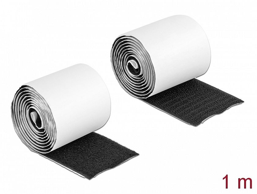 Delock 19063 Velcro öntapadó tépőzáras szalag-szett, H 1 m és Sz 50 mm fekete