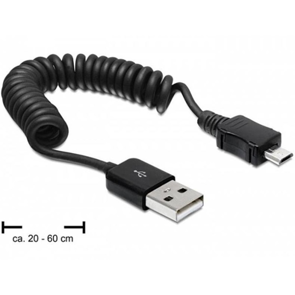 Delock 83162 kábel, USB 2.0 AM-BM Micro spirál 20-60cm