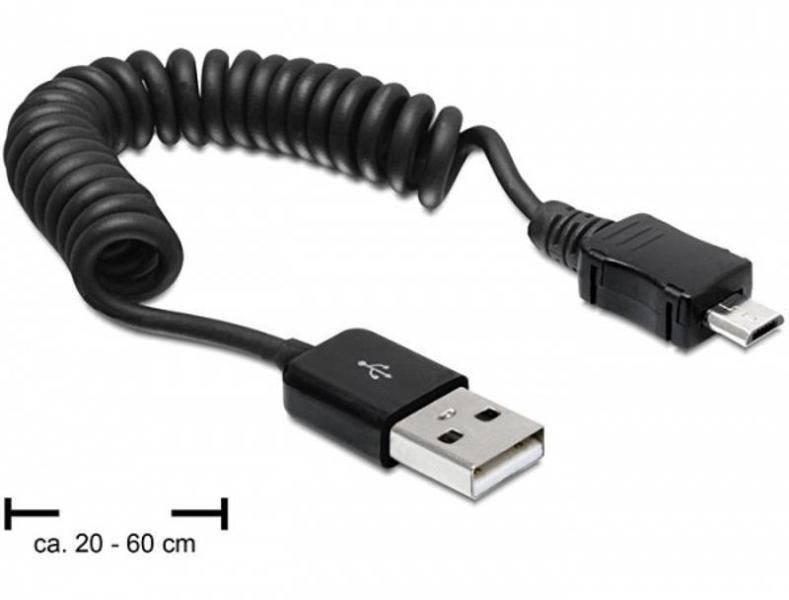 Delock 83162 kábel, USB 2.0 AM-BM Micro spirál 20-60cm