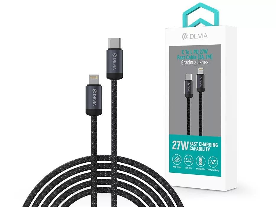 Devia ST101722 Gracious Series 1m 27W PD Type-C/Lightning fekete adat és töltőkábel