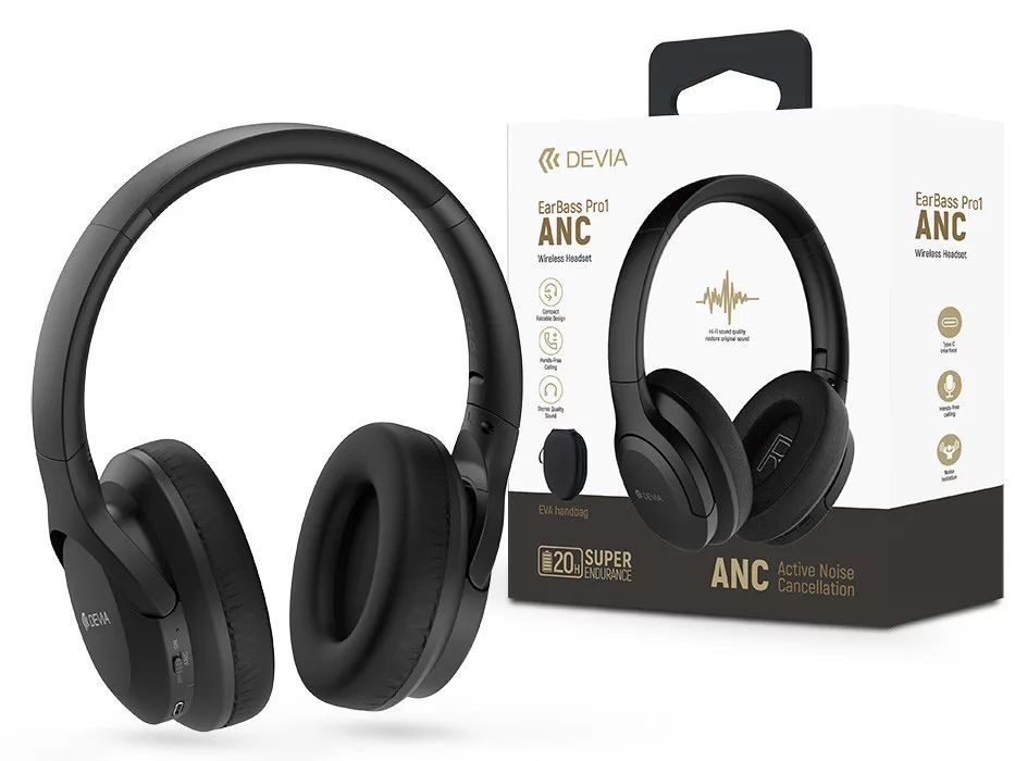 Devia ST104143 EarBass Pro1 ANC Bluetooth fekete sztereó fejhallgató