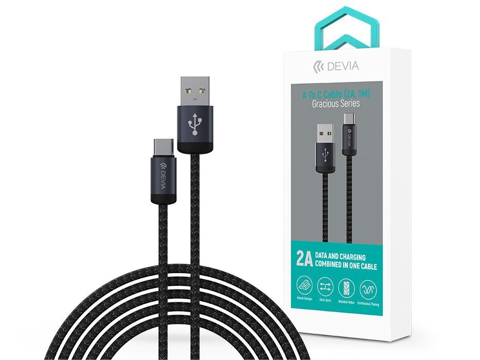 Devia ST108011 Gracious Series 1m 10W USB/Type-C fekete adat-és töltőkábel