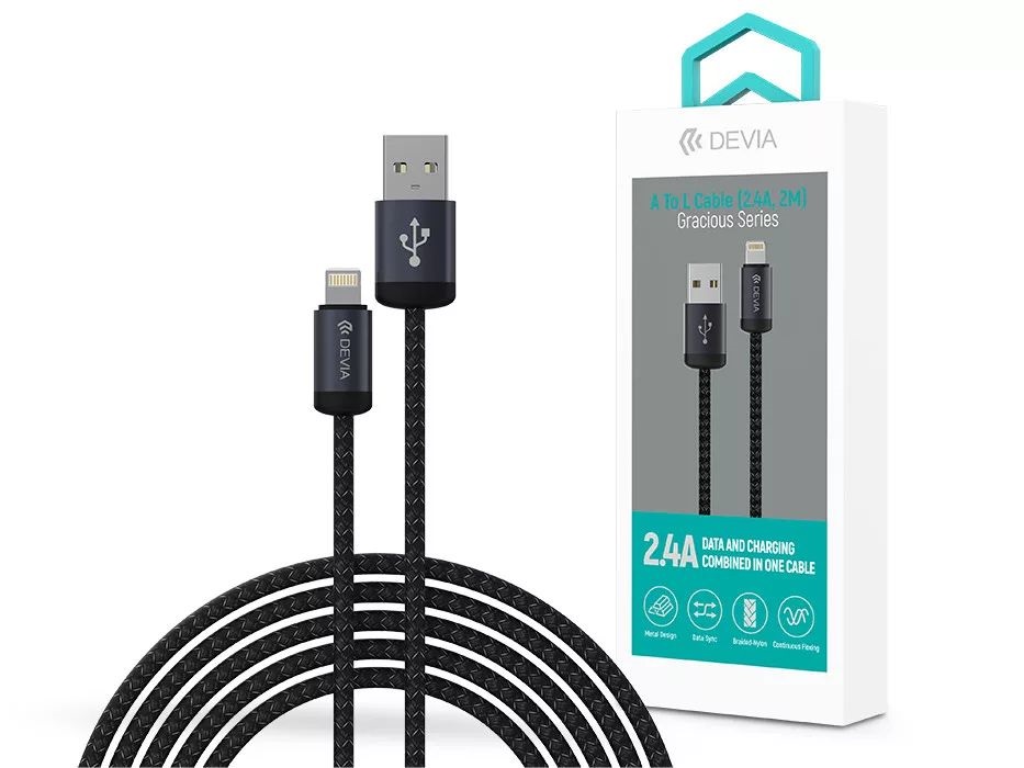 Devia ST108042 Gracious Series v2 12W USB/Lightning 2m fekete adat-és töltőkábel