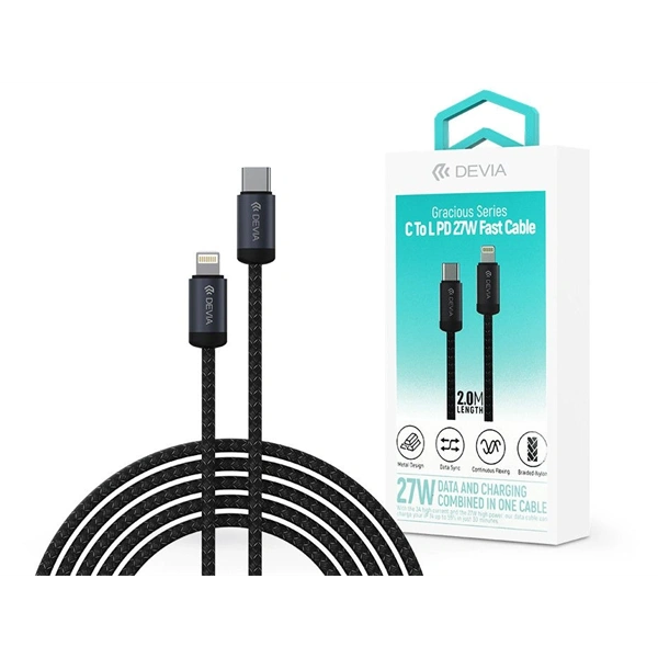 Devia ST108059 Gracious Series 27W PD Type-C/Lightning fekete 2m adat és töltőkábel