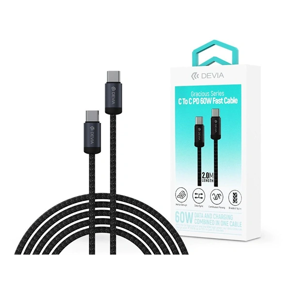 Devia ST108066 Gracious Series 60W PD Type-C/Type-C fekete 2m adat- és töltőkábel