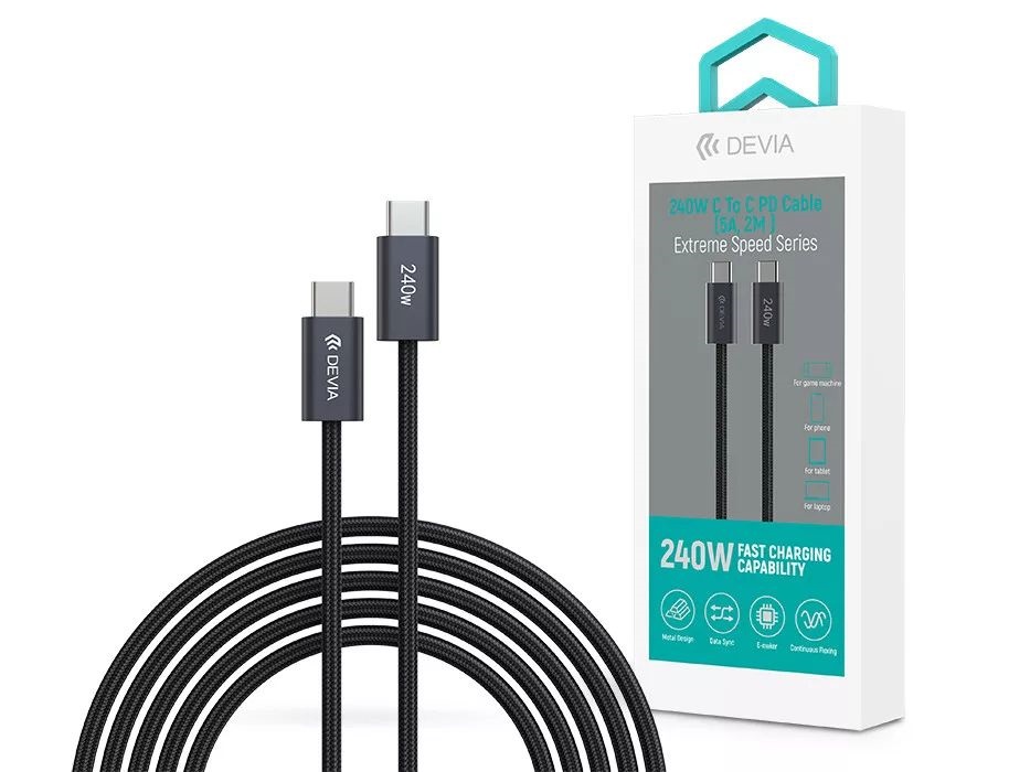 Devia ST108721 Extreme Speed PD 240W Type-C/Type-C 2m-es fekete adat-és töltőkábel