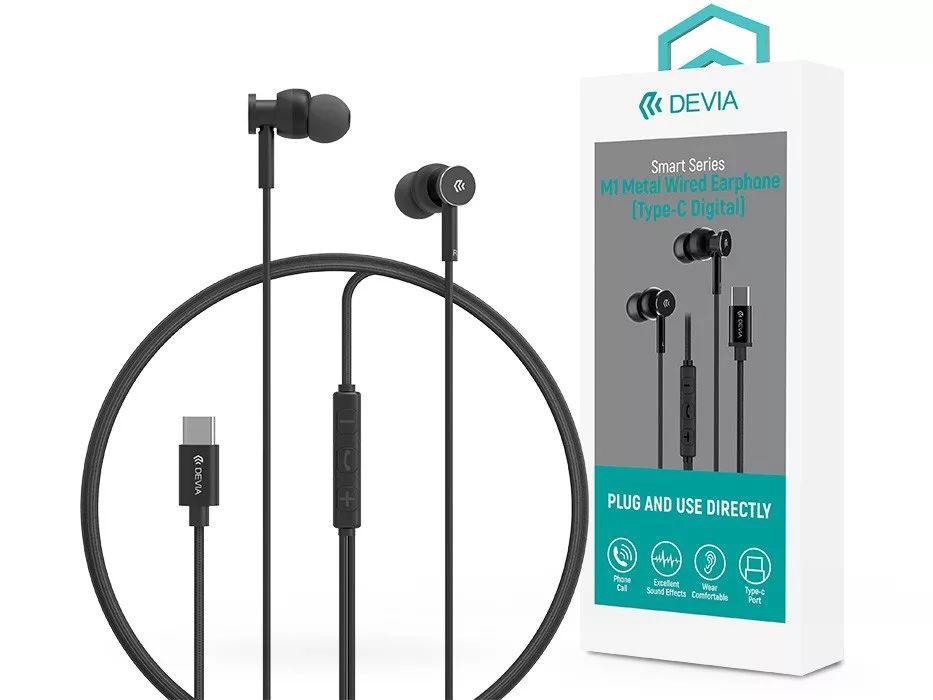 Devia ST108776 Smart Series M1 Metal In-Ear Type-C fekete sztereó fülhallgató