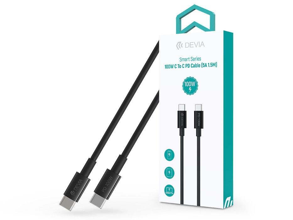 Devia ST111110 Smart Series 1,5m 100W Type-C/Type-C fekete adat- és töltőkábel