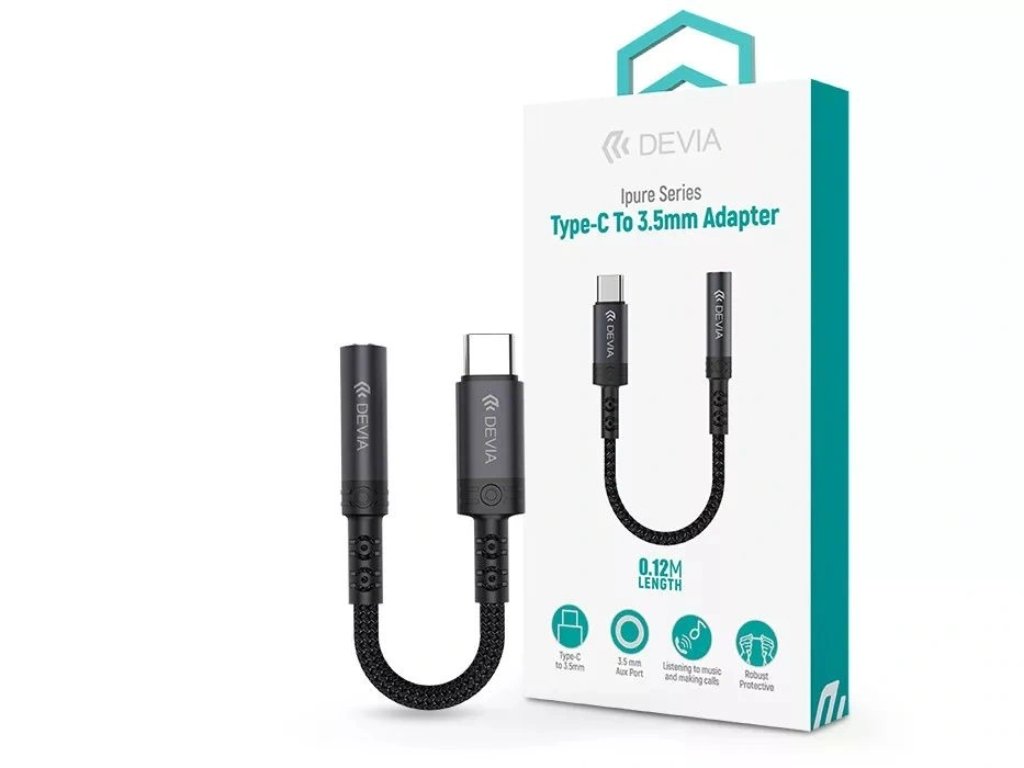 Devia ST111165 Ipure Series Type-C/AUX 3,5 mm fekete audió adapter
