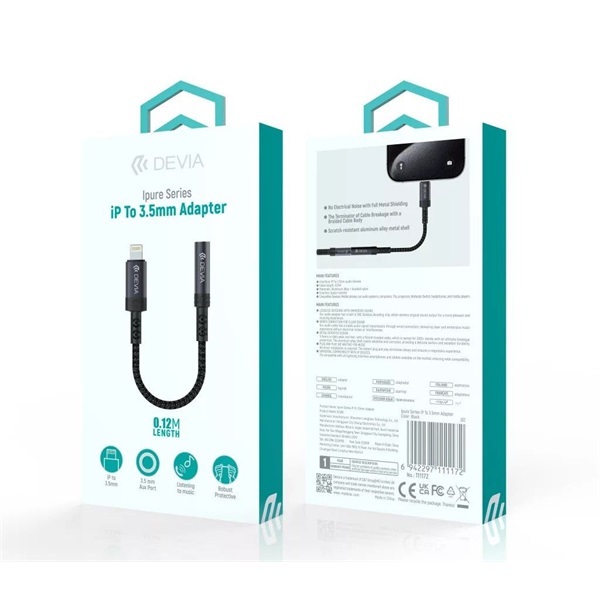 Devia ST111172 iPure Series Lightning/AUX 3,5 mm fekete audió adapter