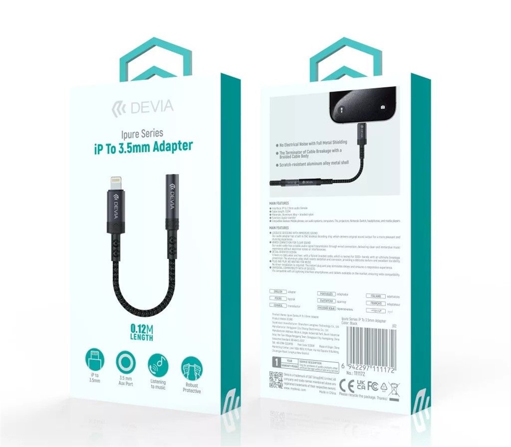 Devia ST111172 iPure Series Lightning/AUX 3,5 mm fekete audió adapter