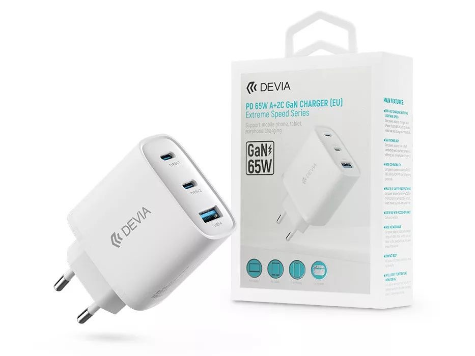 Devia ST111615 Extreme Speed Series 65W 2xUSB C/USB fehér hálózati adapter