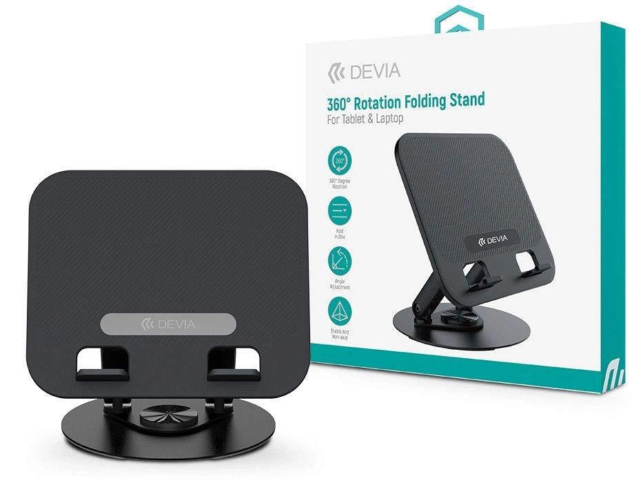 Devia ST120761 360°-ban forgatható fekete asztali tablet/laptop tartóállvány