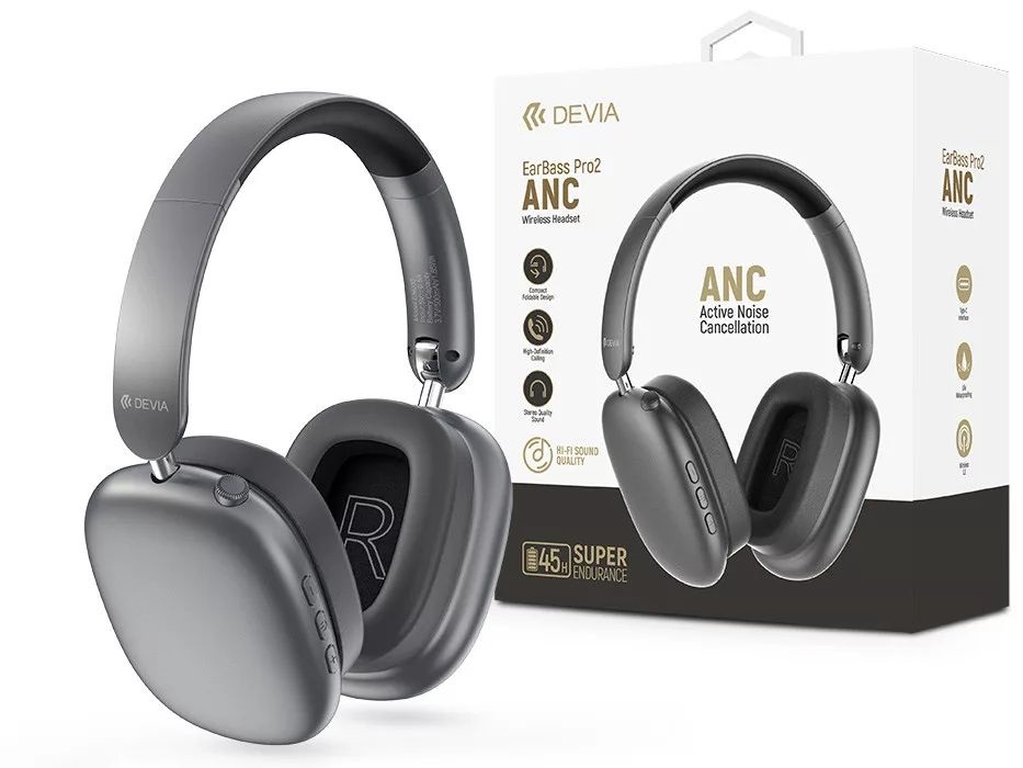 Devia ST121836 EarBass Pro2 ANC Bluetooth szürke sztereó fejhallgató