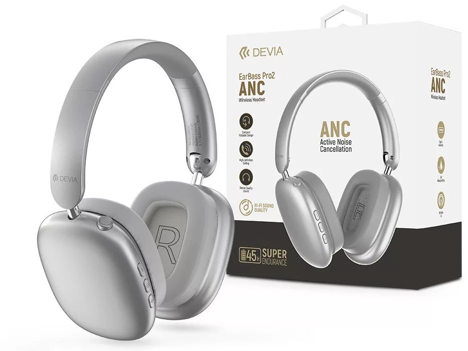 Devia ST121843 EarBass Pro2 ANC Bluetooth ezüst sztereó fejhallgató