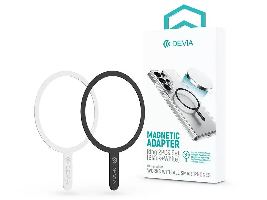 Devia ST124936 MagSafe mágneses autós tartóhoz fekete, fehér fém ellenlapka 2db/csomag