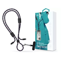 Devia ST124974 Cable Pro5 Woven 1,6m 60W PD Type-C - Type-C kék adat- és töltőkábel + nyakpánt