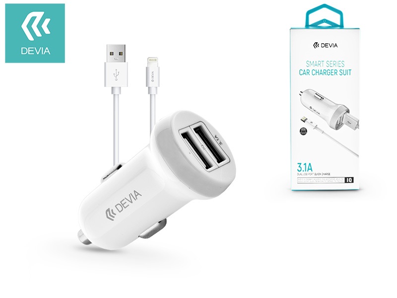 Devia ST326905 Devia Smart dual port Lightning car charger 3,1A - autós töltő 2xUSB + Lightning kábel