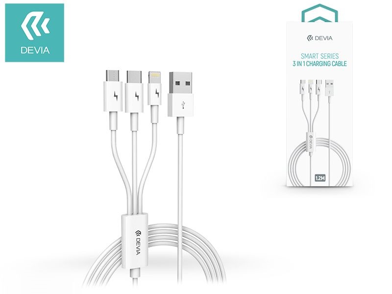 Devia ST329975 SMART 3in1 micro USB/Type-C/Lightning 1,2m töltőkábel