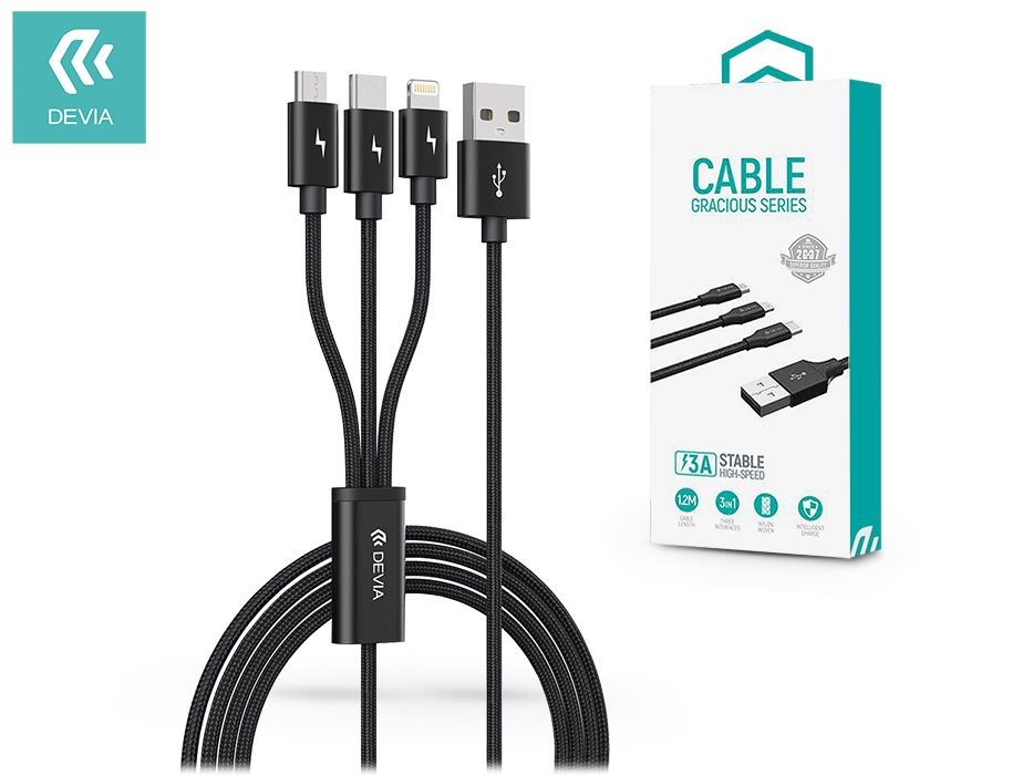 Devia ST337086 fekete 3in1 adat- és töltőkábel
