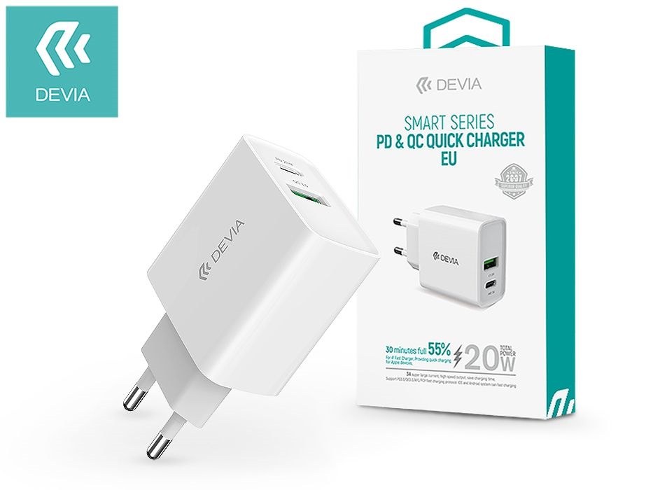 Devia ST346576 20W USB/Type-C fehér hálózati gyorstöltő adapter